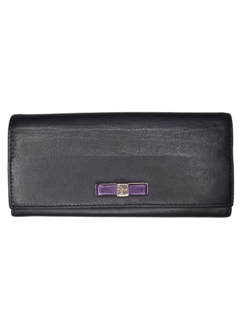 Furla Chantilly Long Leather Wallet- Black/Purple Buyttery Soft
